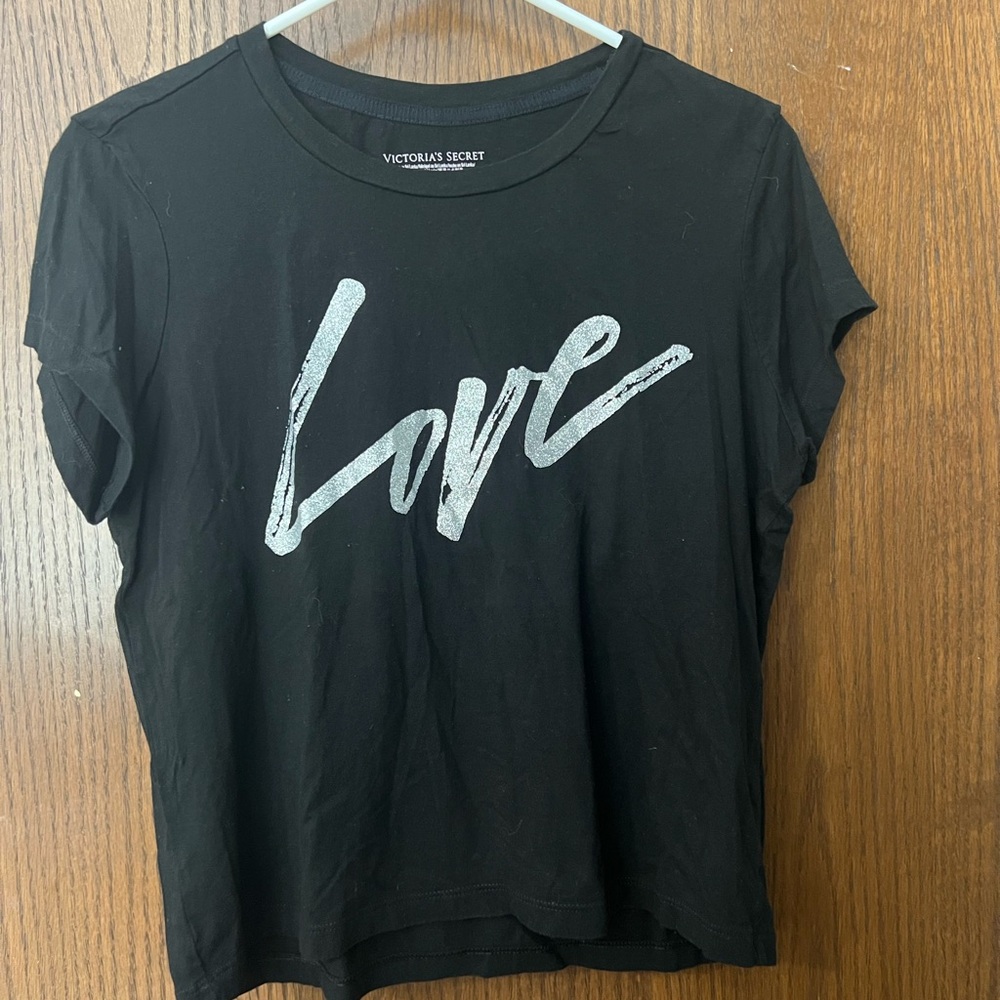 Victoria's Secret Black Tee with Silver 'Love' Graphic